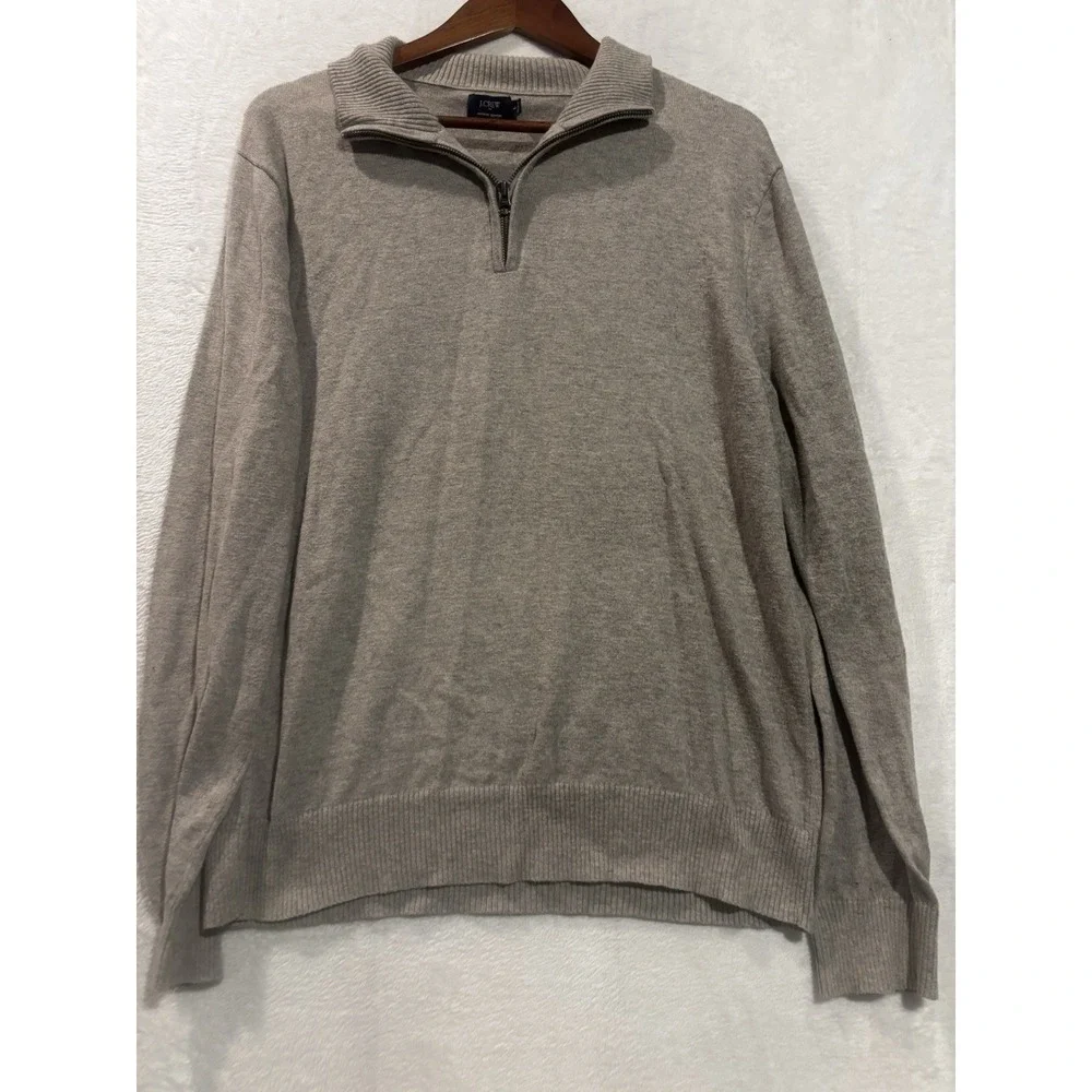 J Crew Harbor Cotton Men's 1/4 Zip Pullover Sweater Gray‎ Size Large L
